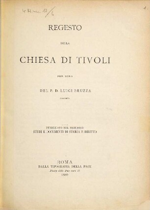 Regesto della chiesa di Tivoli