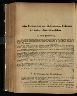 F. Ueber Pensionierung und Hinterbliebenen-Versorgung der Berliner Gemeindeschullehrer
