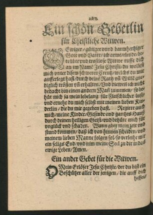 Ein schön Gebetlin für Christliche Witwen.