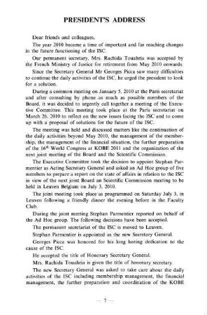 7-12, President's address - Message du président - Mensaje del Presidente