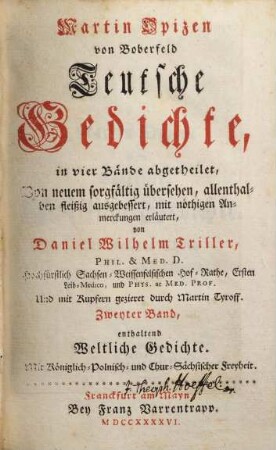 Teutsche Gedichte : in vier Bände abgetheilet, 2. Weltliche Gedichte ; 2