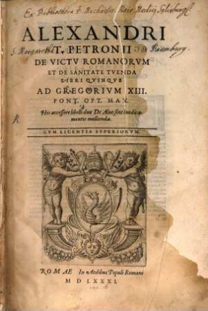 De Victu Romanorum et sanitate tuenda Lib. V