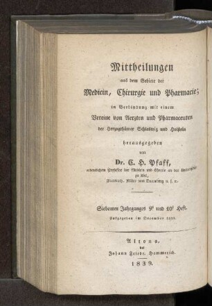 Siebenten Jahrganges 9. und 10. Heft. Ausgegeben im December 1839. - Fünten Jahrganges 9. und 10. Heft. Ausgegeben im December 1839.