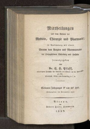 Siebenten Jahrganges 9. und 10. Heft. Ausgegeben im December 1839. - Fünten Jahrganges 9. und 10. Heft. Ausgegeben im December 1839.