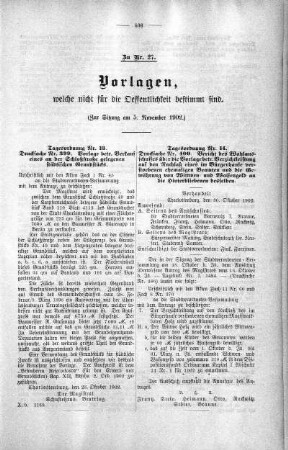 Vorlagen welche nicht für die Oeffentlichkeit bestimmt sind., 05. November 1902