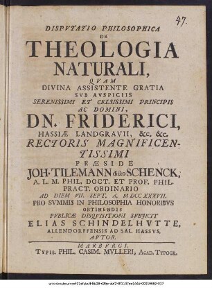 Disputatio Philosophica De Theologia Naturali