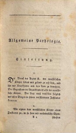 Kurt Sprengel's Handbuch der Pathologie, 1. Allgemeine Pathologie
