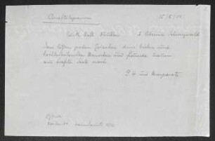 Brief von Gerhart Hauptmann und Margarete Hauptmann an Edith Bell, geschrieben von Ludwig Jauner