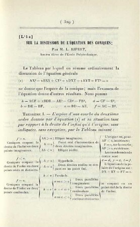 Sur la Discussion de l'Équation des Coniques.
