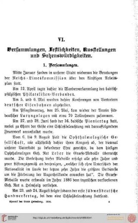 VI. Versammlungen, Festlichkeiten, Ausstellungen und Sehenswürdigkeiten