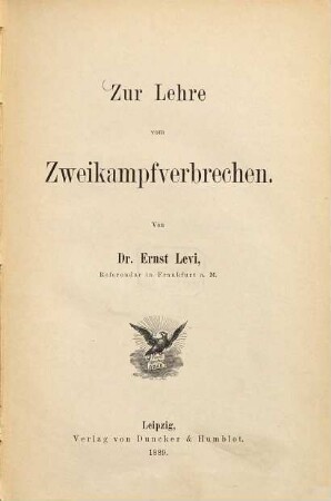 Zur Lehre vom Zweikampfverbrechen