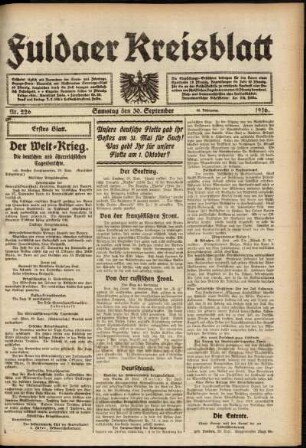 Erste Ausgabe vom Samstag, den 30. September 1916.