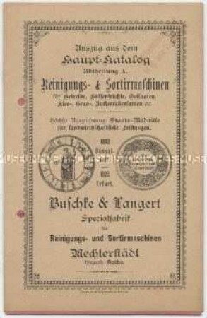 Auszug aus dem Hauptkatalog Reinigungs- und Sortiermaschinen für Getreide, Hülsenfrüchte, Ölsaaten, Klee, Gras, Zuckerrüben etc.