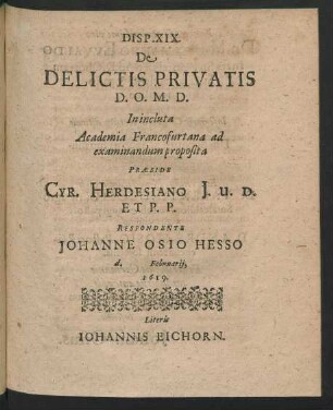 Disp. XIX. De Delictis Privatis