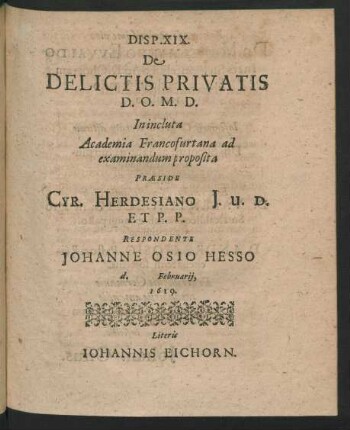 Disp. XIX. De Delictis Privatis