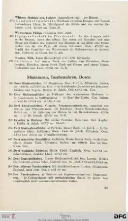 Miniaturen, Taschenuhren, Dosen (Nr. 260-278)