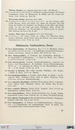 Miniaturen, Taschenuhren, Dosen (Nr. 260-278)