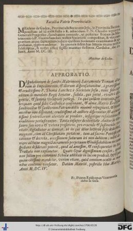 Facultas Patris Provincialis; Approbatio.
