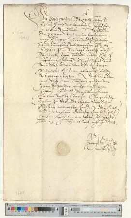 Herzog Ernst II. zu Braunschweig-Lüneburg quittiert dem Lüneburger Stadtrat den Empfang von 2000 Gulden lübisch Jahrespension mittels des herzöglichen Zöllners Christopher Lutterloe zustehend aus dem Vertrag von 1562. Eigenhändige Unterschrift.
