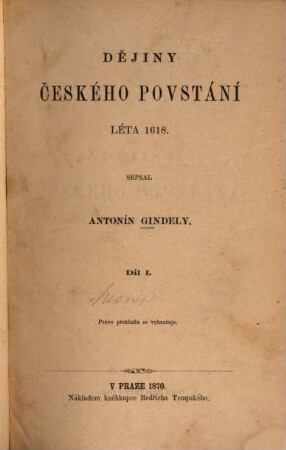 Dějiny českého povstání : léta 1618, 1
