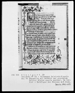 Salwirck-Missale — Initiale S (alve sancta parens), darin Madonna mit Kind, Folio 70recto