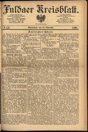 Erste Ausgabe vom Samstag, den 19. November 1898.