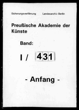 Archiv der Preußischen Akademie der Künste. Aktenverzeichnis