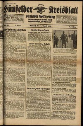 Erste Ausgabe vom Mittwoch, den 09. August 1939.