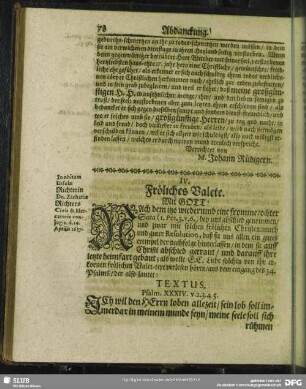 IV. Fröliches Valete