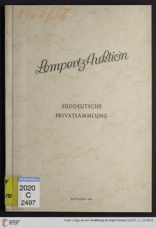 Nr. 443: Math. Lempertz'sche Kunstversteigerung: Süddeutsche Privatsammlung : Gemälde alter Meister, antike Möbel, Skulpturen, Kunstgewerbe, Textilien des 15. bis 18. Jahrhunderts, Tapisserien, Orientteppiche : Mittwoch, den 23. November 1955