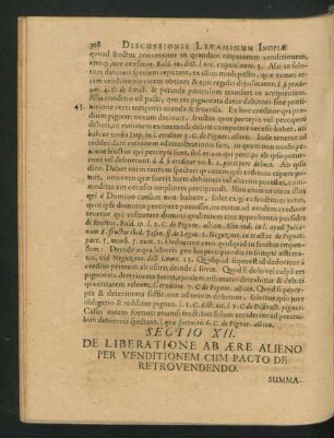 Sectio XII. De Liberatione Ab Aere Alieno Per Venditionem Cum Pacto De Retrovendendo.