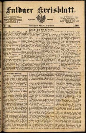 Erste Ausgabe vom Samstag, den 25. September 1886.