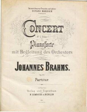 Concert (N.o 2 B dur) : für Pianoforte mit Begl. d. Orchesters ; op. 83
