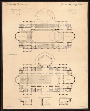 Stadthalle und Ausstellungshalle, Hannover: Stadthalle: Grundrisse Saalgeschoss und 1. Galeriegeschoss 1:200