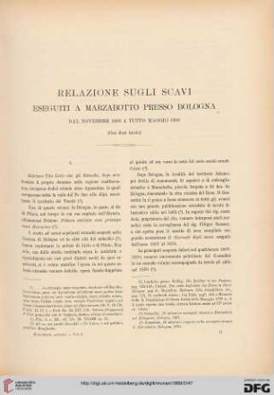 1: Relazione sugli scavi eseguiti a Marzabotto presso Bologna : dal novembre 1888 a tutto maggio 1889