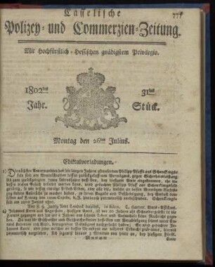 31tes Stueck, Montag den 26ten Julius 1802