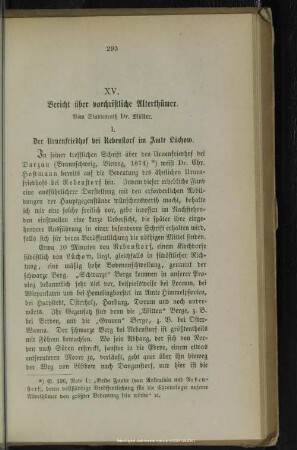 XV. Bericht über vorchristliche Alterthümer