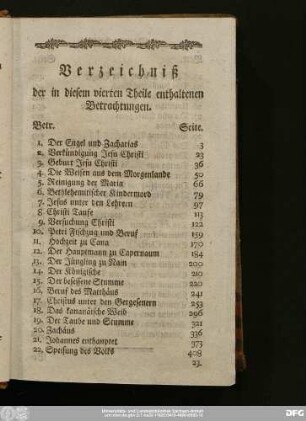 Verzeichniß der in diesem vierten Theile enthaltenen Betrachtungen.