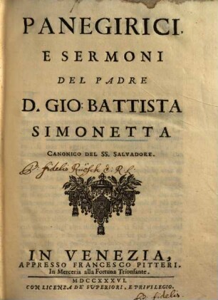 Panegirici E Sermoni