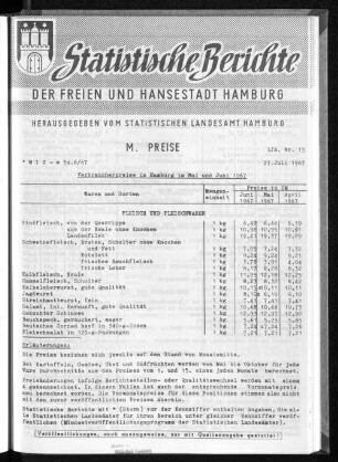 Verbraucherpreise in Hamburg im Mai und Juni 1967 : Lfd. Nr. 15