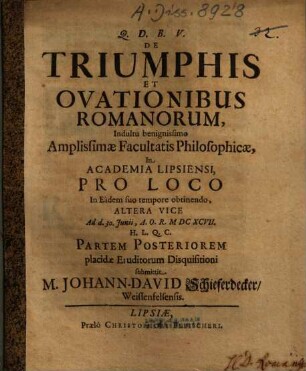 De Triumphis Et Ovationibus Romanorum