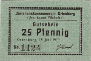 Gutschein des Darlehenskassenvereins Ortenburg