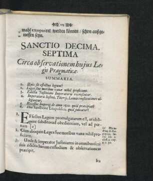 Sanctio Decima Septima. Circa observationem huius Legis Pragmaticae.
