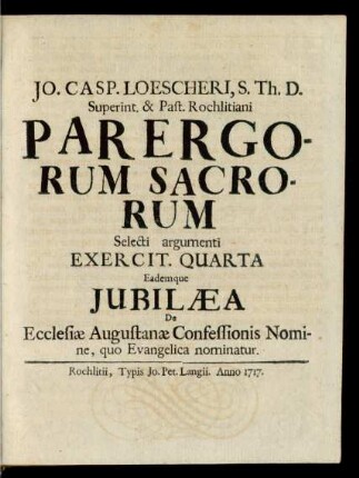 E. 4: Eademque Iubilæa De Ecclesiæ Augustanæ Confessionis Nomine, quo Evangelica nominatur