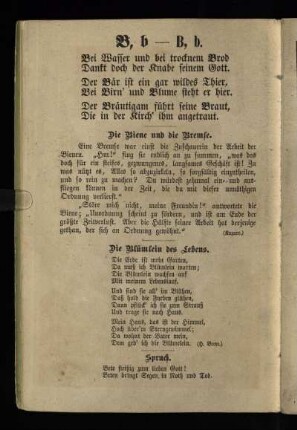 B, b [Sprüche und Kurzgeschichte und Gedicht zum Buchstaben B]