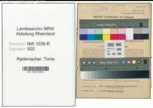 Entnazifizierung Tonie Rademacher , geb. 02.05.1899 (Gastwirtin)