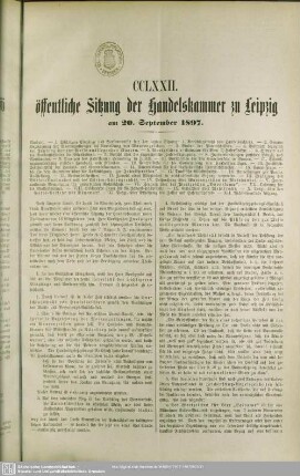 CCLXXII. öffentliche Sitzung der Handelskammer zu Leipzig am 20. September 1897