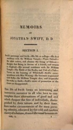 Memoirs of Jonathan Swift, D. D. Dean of St. Patrick's, Dublin : in two volumes, 1
