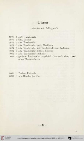 Uhren (Nr. 1070-8731)