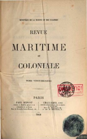 Revue maritime et coloniale. 22. 1868